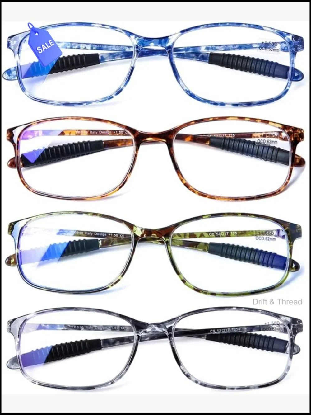 Blue Light Blocking Computer Reading Glasses TR90 Frame Flexible Readers 4 Pack